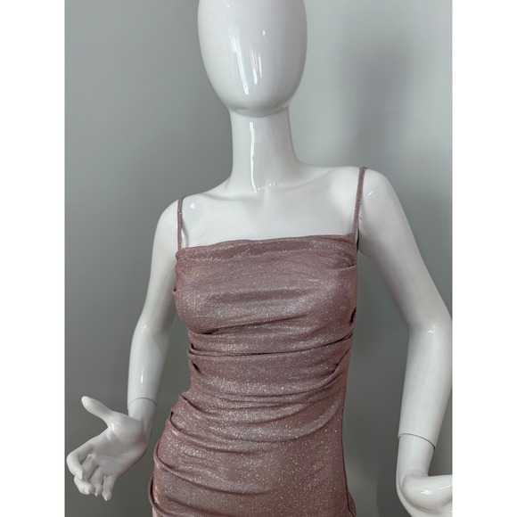 Commense Sparkly Evening Dress pink Ruched‎ Bodycon Cocktail Party Gown S - Picture 3 of 9